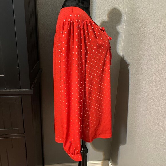 Faded Glory Blouse Womens XL 16-18 Red Peasant Silver Accents Tassels Boho - Picture 9 of 9